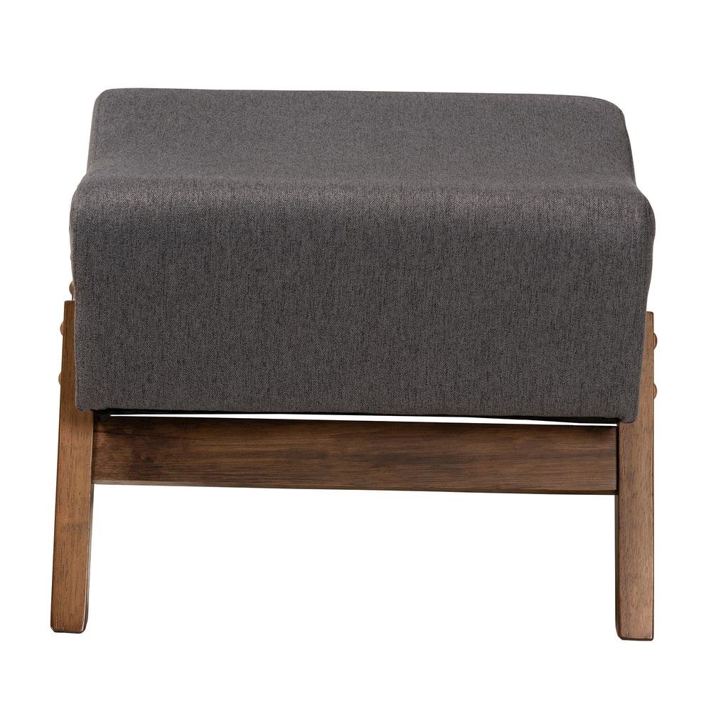 Dark Grey Fabric and Walnut Brown Finished Wood Ottoman. Picture 10