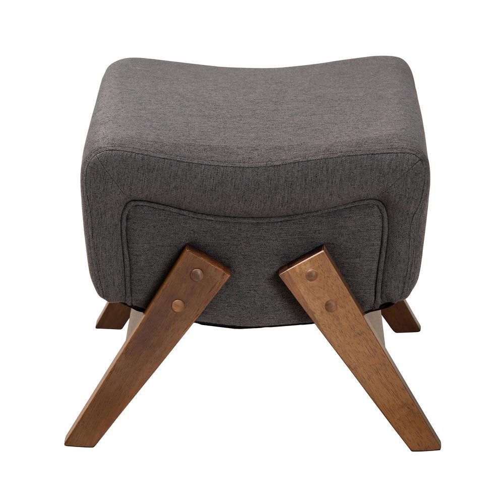 Dark Grey Fabric and Walnut Brown Finished Wood Ottoman. Picture 11