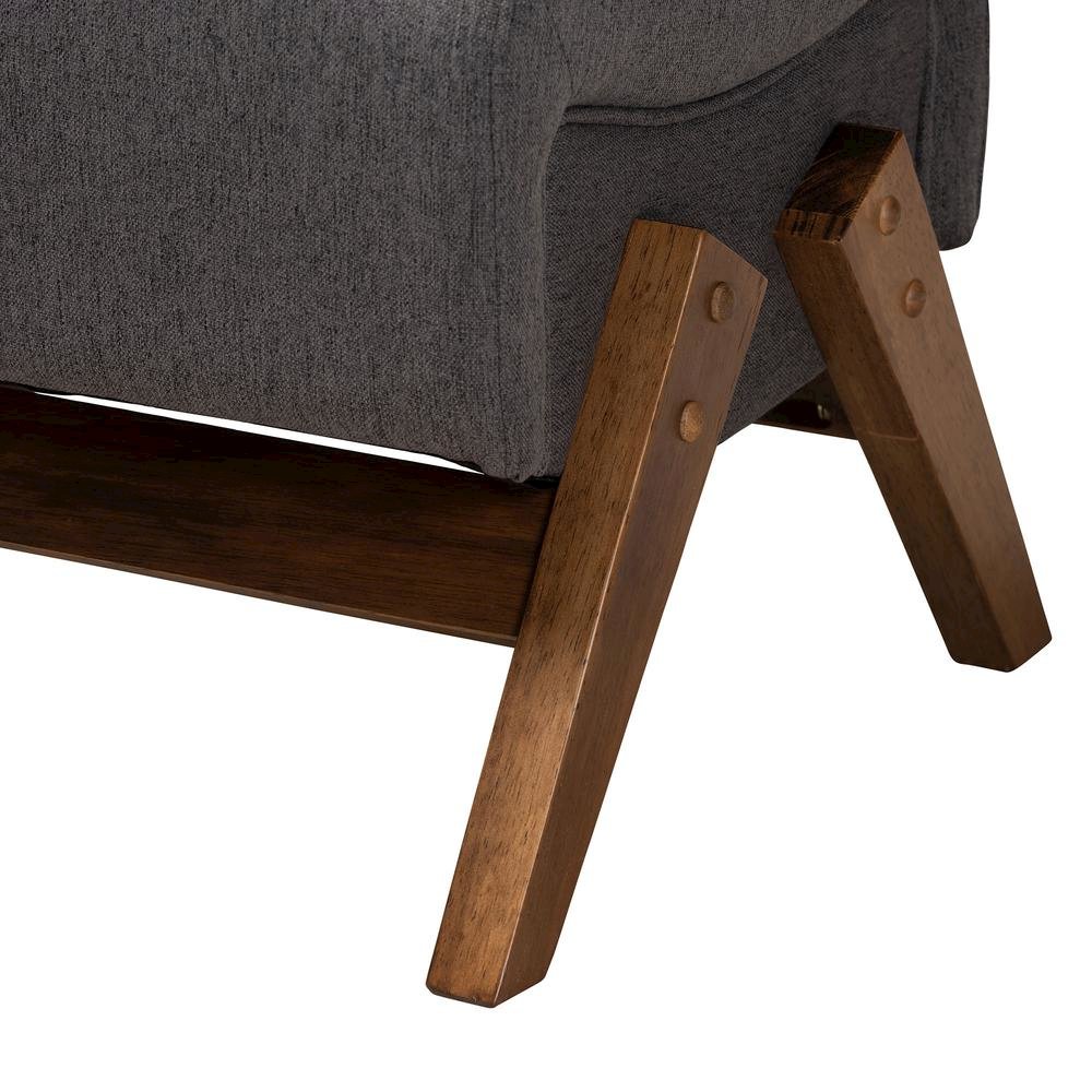Dark Grey Fabric and Walnut Brown Finished Wood Ottoman. Picture 12