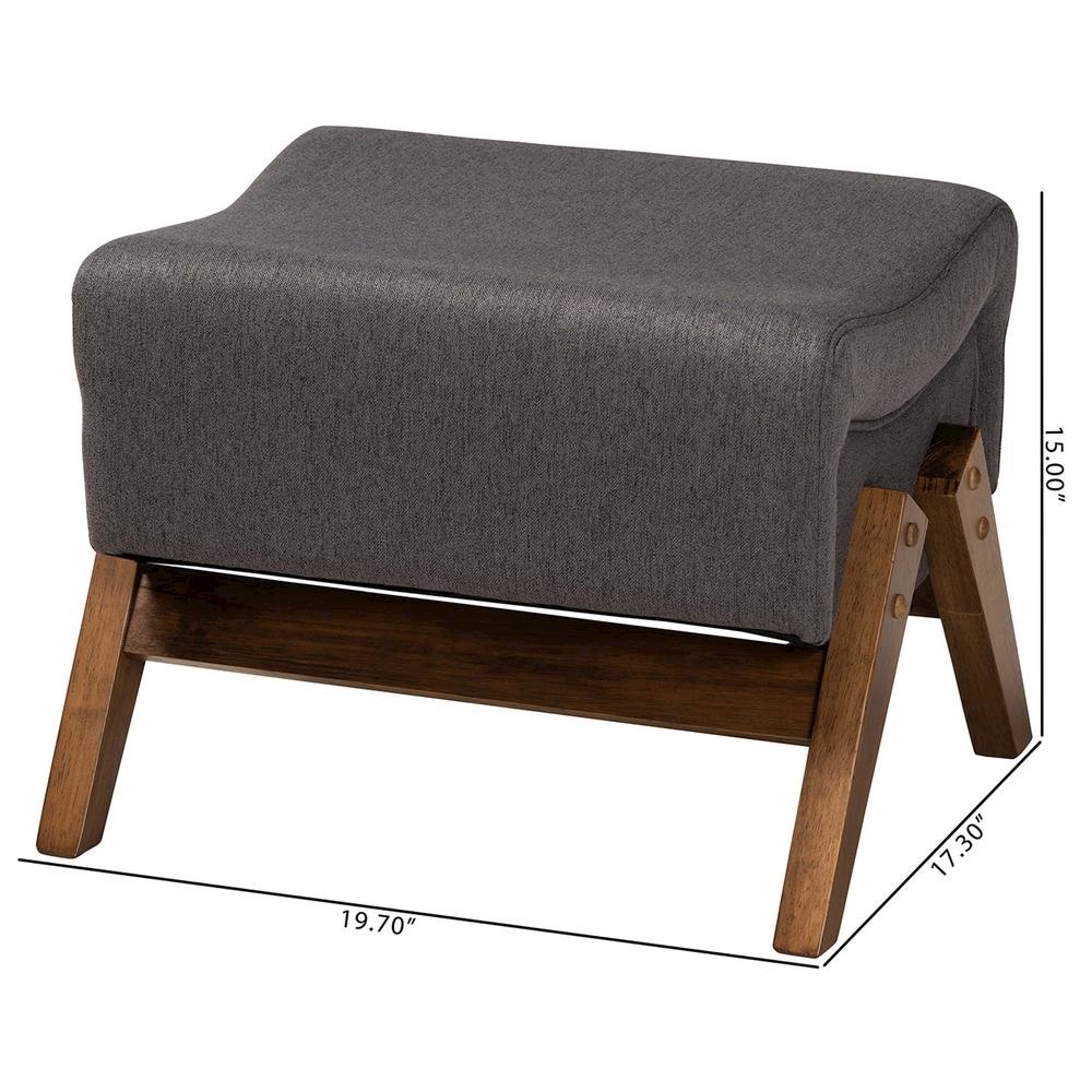 Dark Grey Fabric and Walnut Brown Finished Wood Ottoman. Picture 16