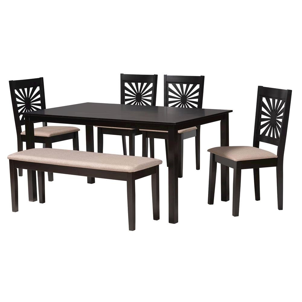 Olympia Modern Beige Fabric and Espresso Brown Finished Wood 6-Piece Dining Set. Picture 13