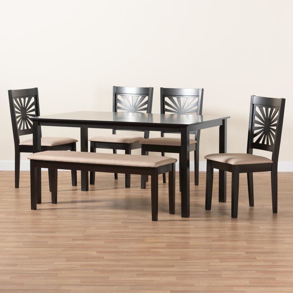 Olympia Modern Beige Fabric and Espresso Brown Finished Wood 6-Piece Dining Set. Picture 22