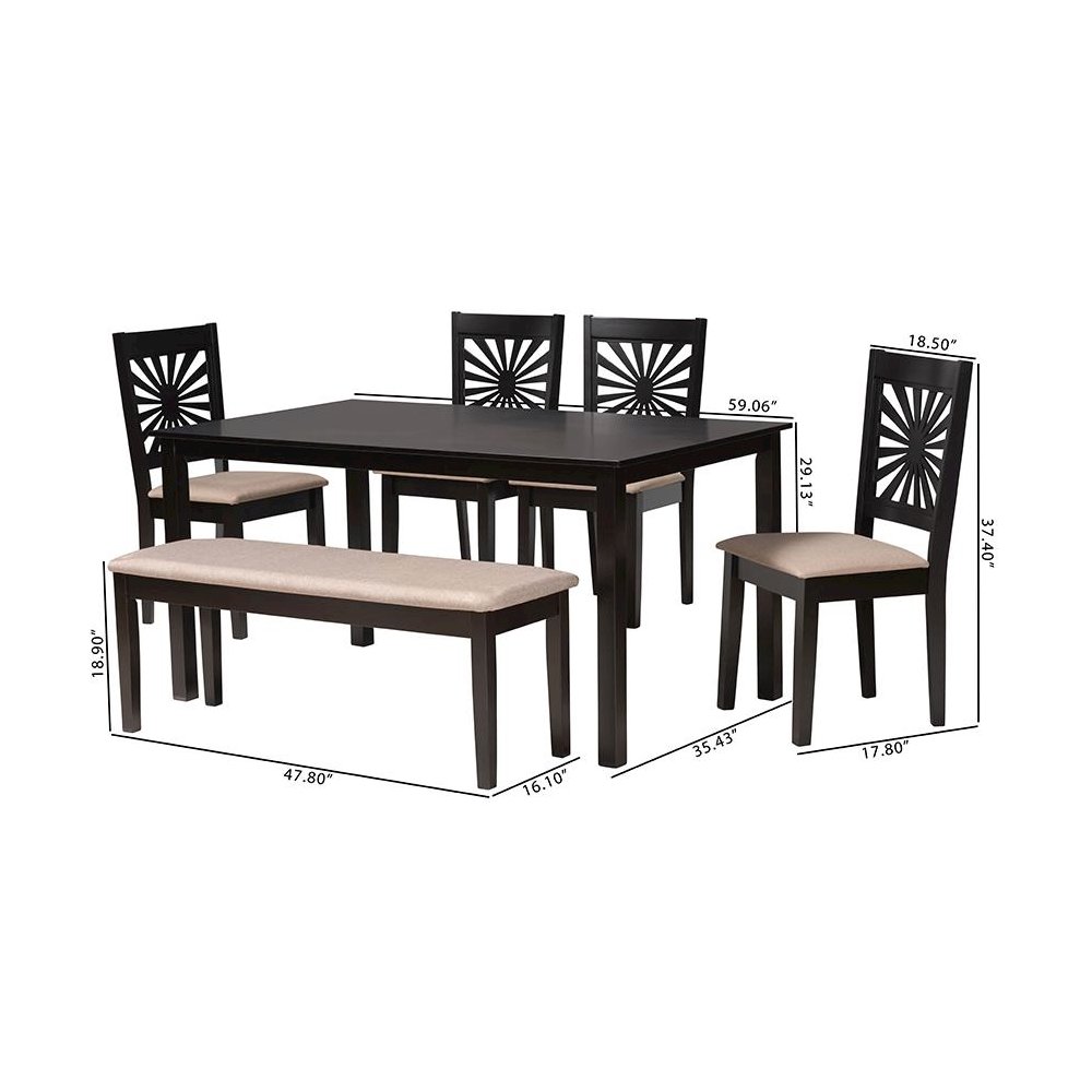 Olympia Modern Beige Fabric and Espresso Brown Finished Wood 6-Piece Dining Set. Picture 12