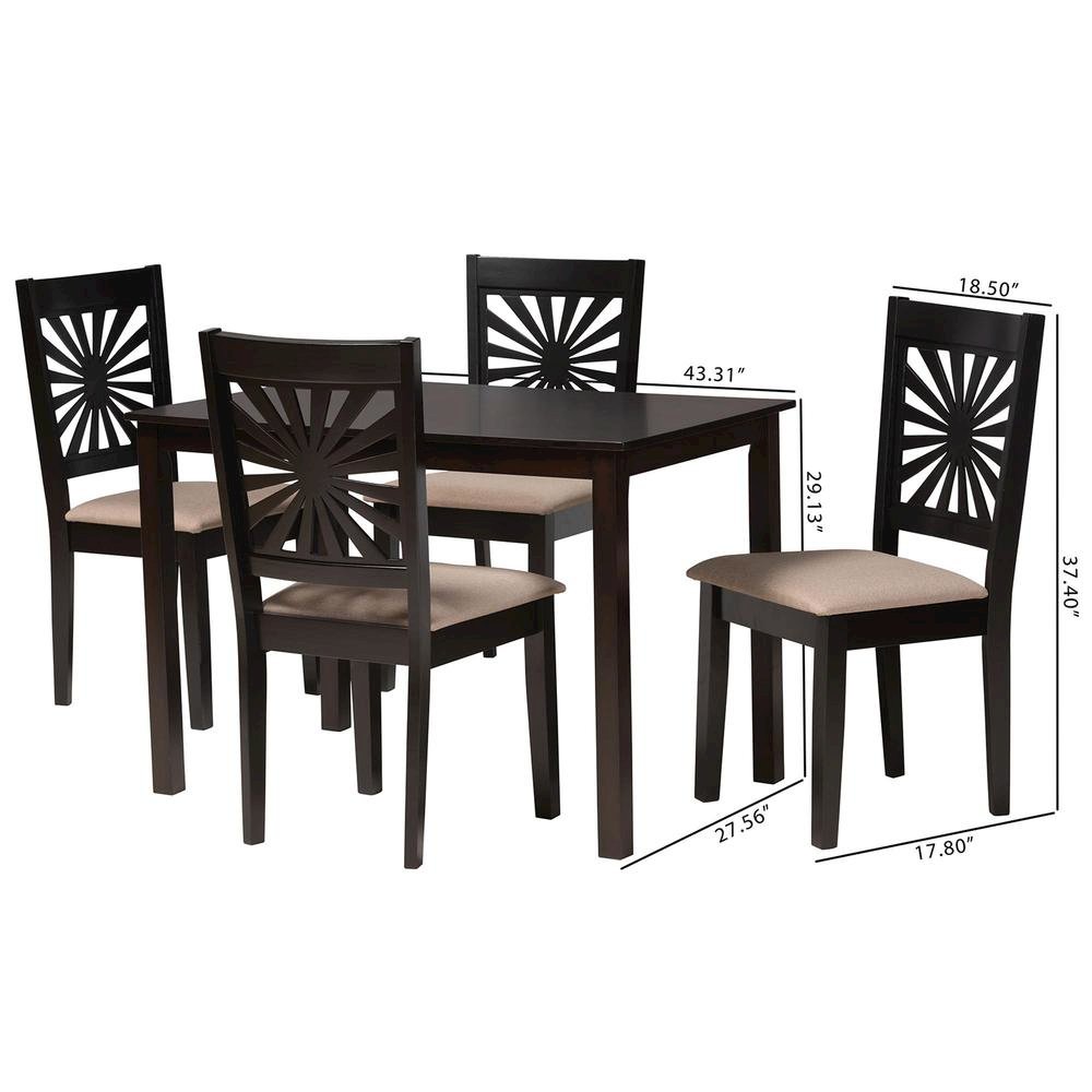 Olympia Modern Beige Fabric and Espresso Brown Finished Wood 5-Piece Dining Set. Picture 20
