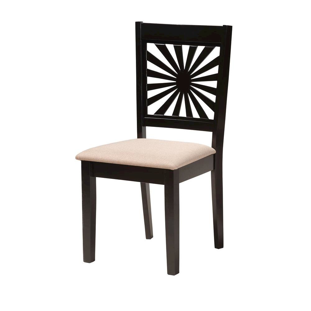 Olympia Modern Beige Fabric and Espresso Brown Finished Wood 5-Piece Dining Set. Picture 12