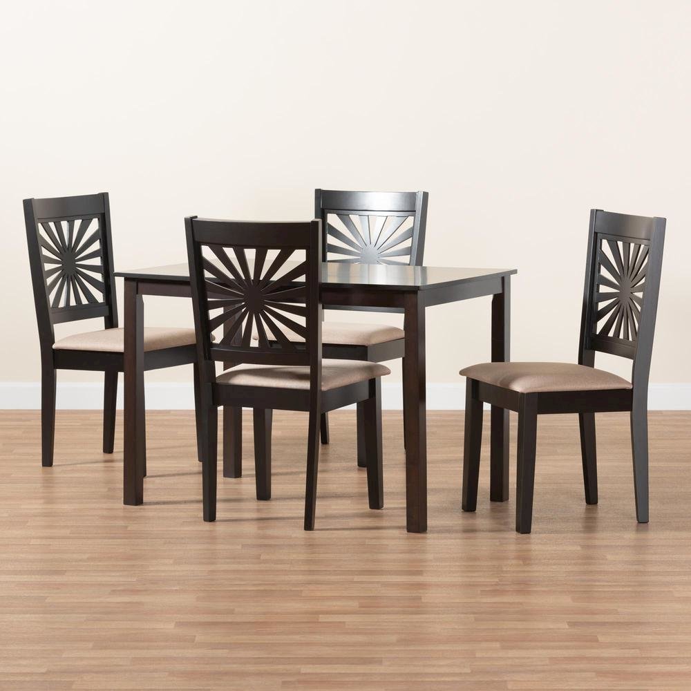 Olympia Modern Beige Fabric and Espresso Brown Finished Wood 5-Piece Dining Set. Picture 19