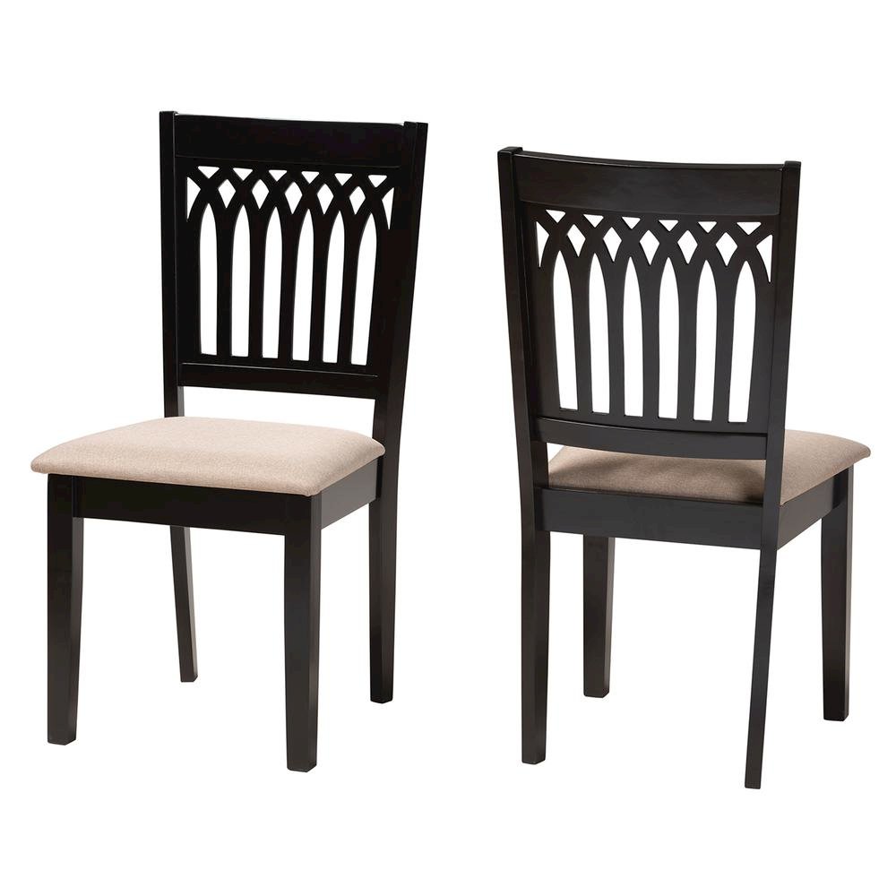 Beige Fabric and Dark Brown Finished Wood 2-Piece Dining Chair Set. Picture 10
