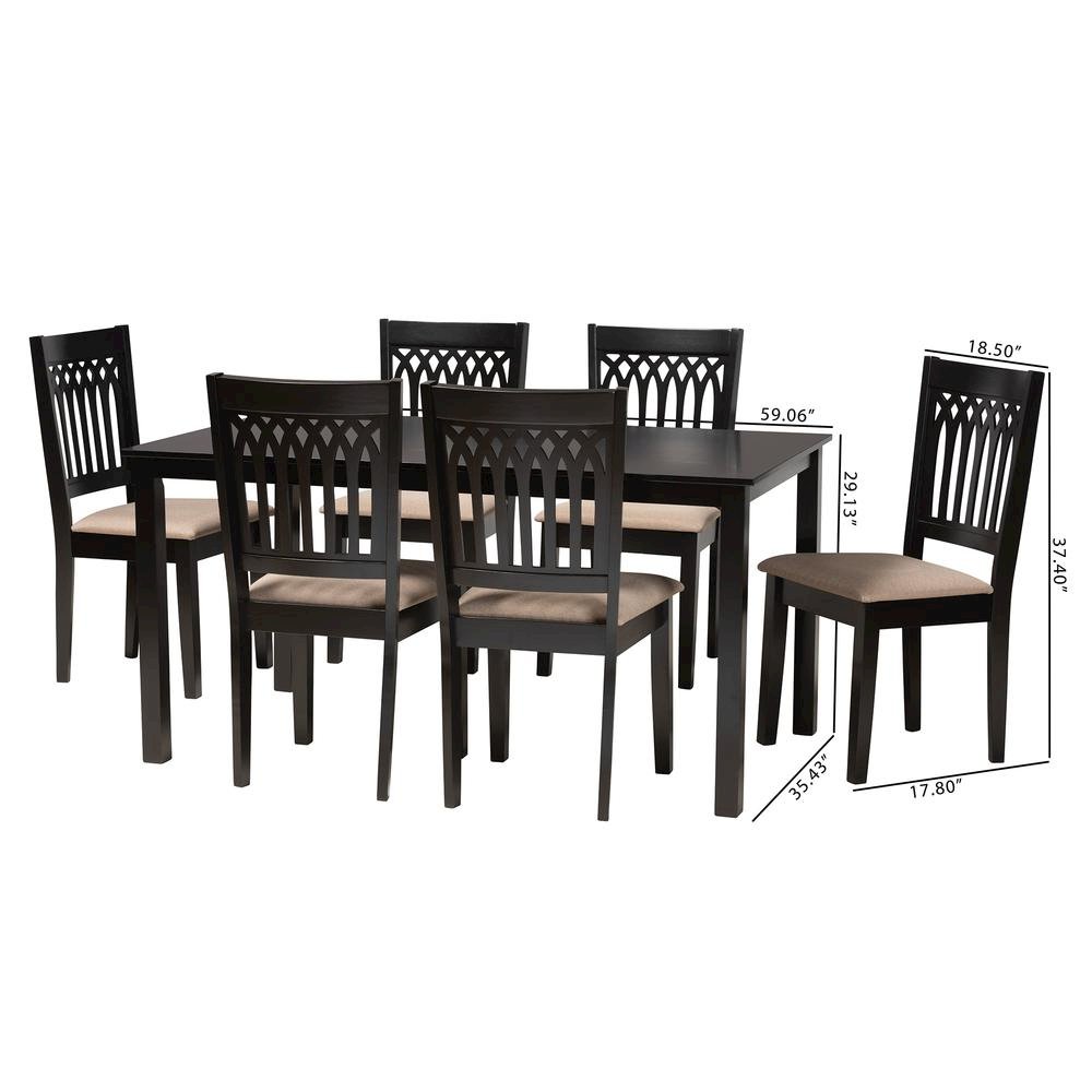 Genesis Modern Beige Fabric and Dark Brown Finished Wood 7-Piece Dining Set. Picture 20