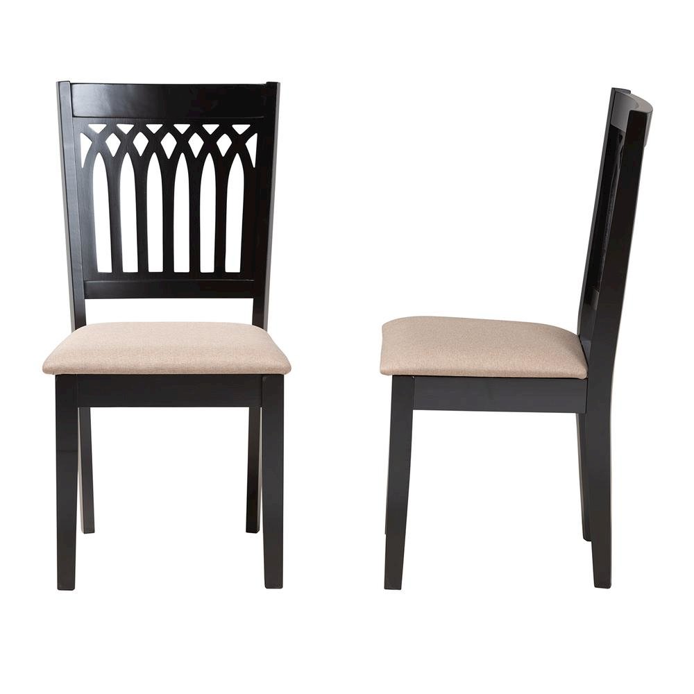 Beige Fabric and Dark Brown Finished Wood 2-Piece Dining Chair Set. Picture 12