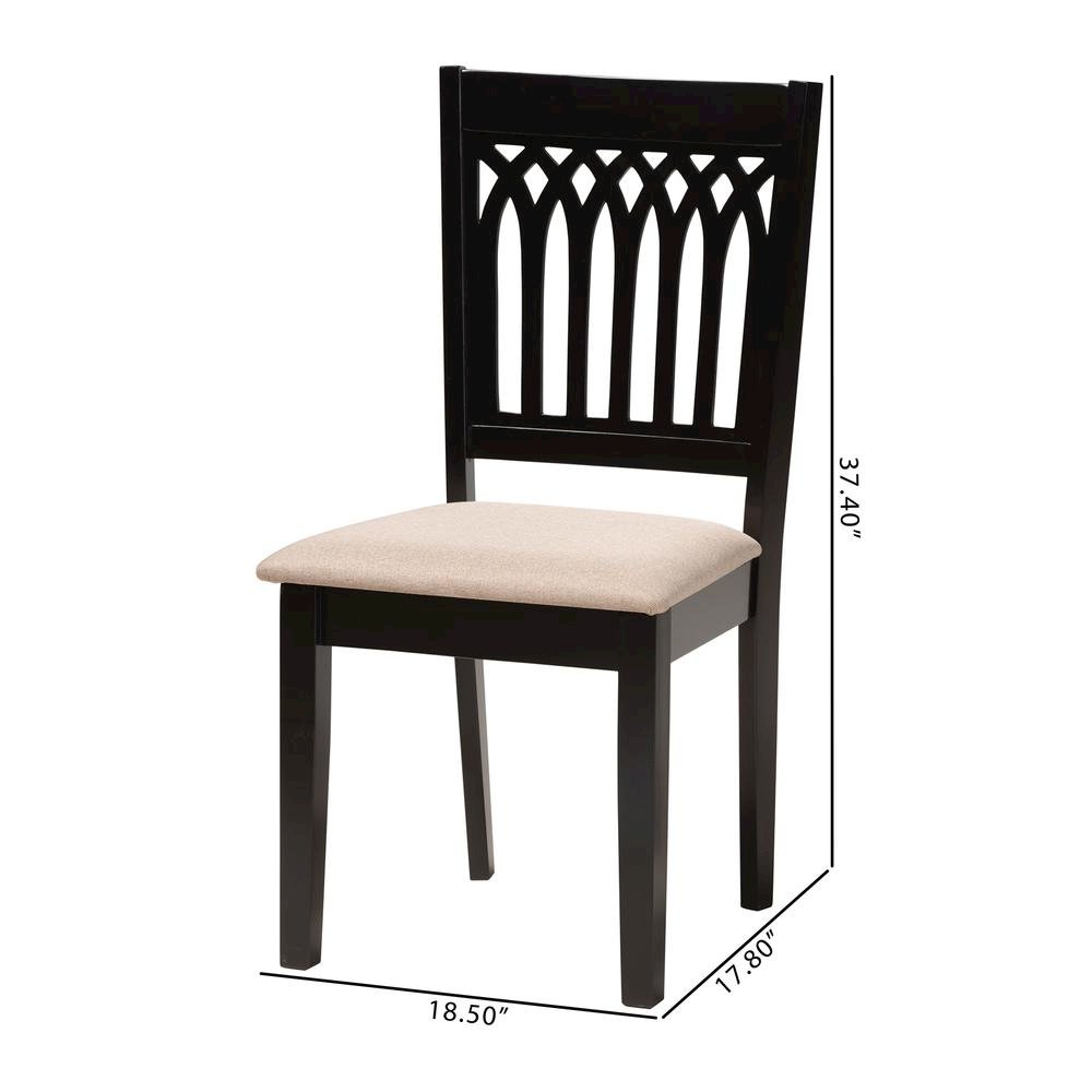 Beige Fabric and Dark Brown Finished Wood 2-Piece Dining Chair Set. Picture 18