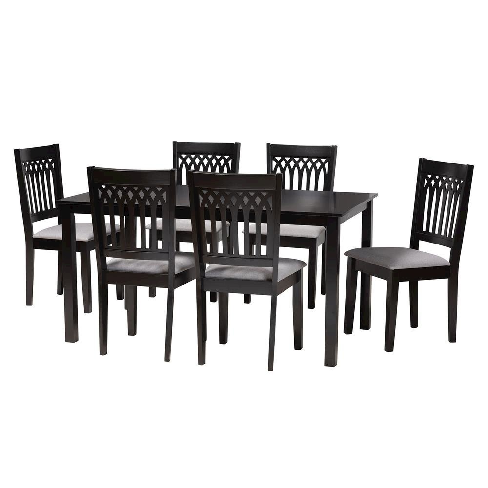 Genesis Modern Grey Fabric and Dark Brown Finished Wood 7-Piece Dining Set. Picture 11