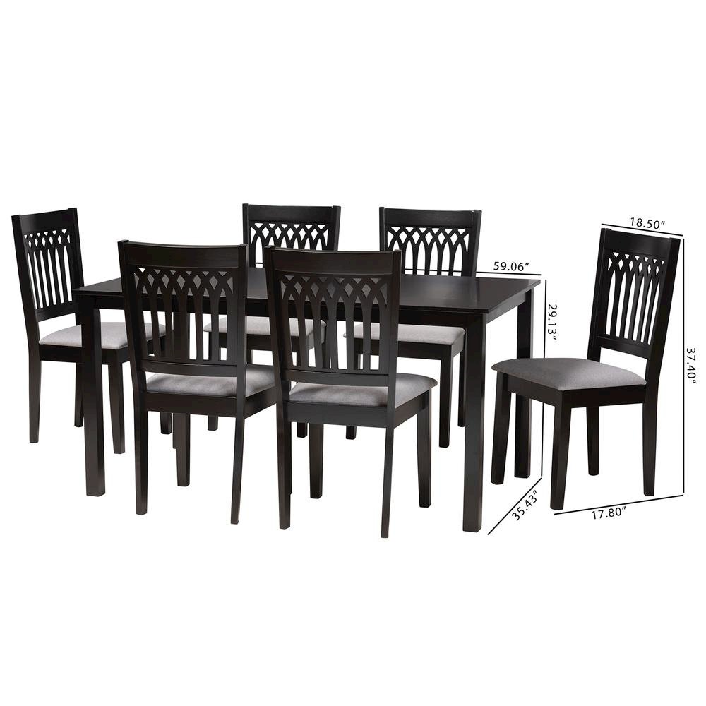 Genesis Modern Grey Fabric and Dark Brown Finished Wood 7-Piece Dining Set. Picture 20