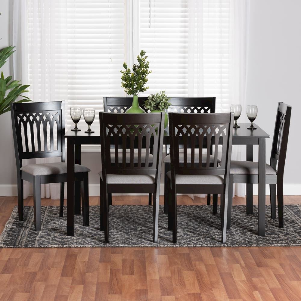 Genesis Modern Grey Fabric and Dark Brown Finished Wood 7-Piece Dining Set. Picture 18