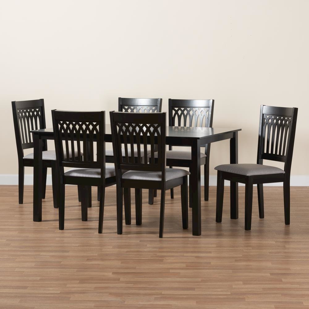 Genesis Modern Grey Fabric and Dark Brown Finished Wood 7-Piece Dining Set. Picture 19