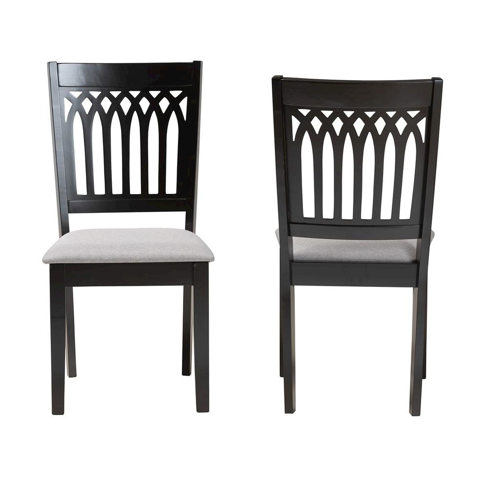 Genesis Modern Grey Fabric and Dark Brown Finished Wood 2-Piece Dining Chair Set. Picture 11