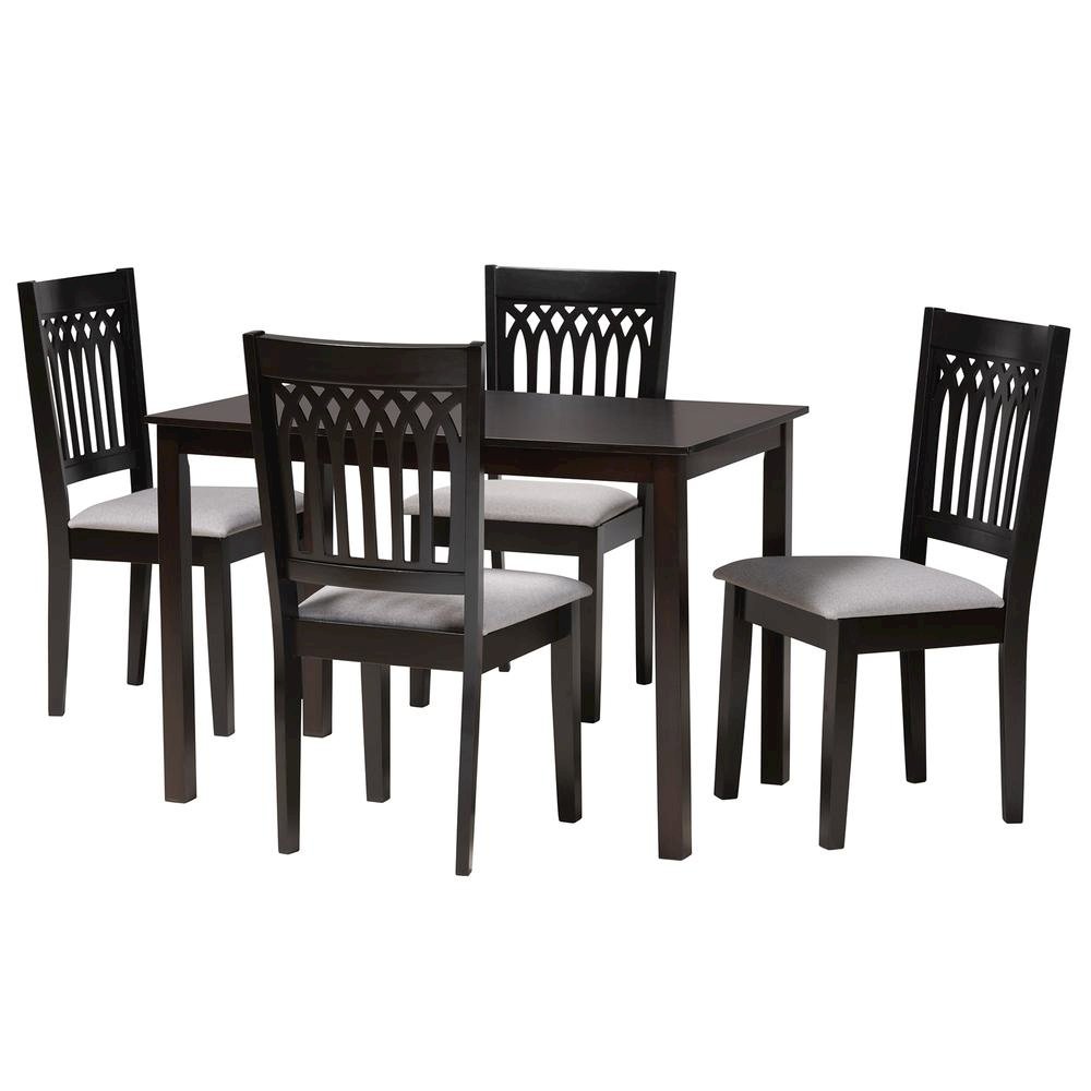 Genesis Modern Grey Fabric and Dark Brown Finished Wood 5-Piece Dining Set. Picture 11