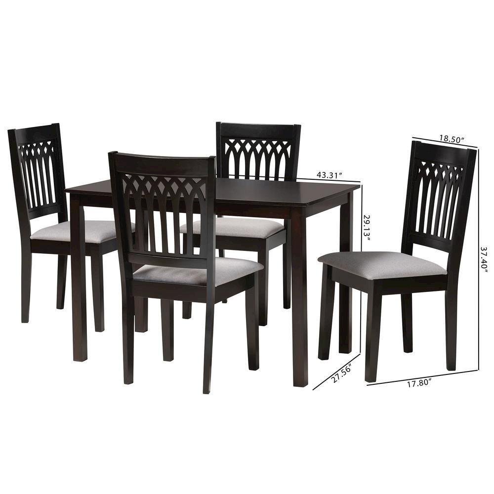 Genesis Modern Grey Fabric and Dark Brown Finished Wood 5-Piece Dining Set. Picture 20