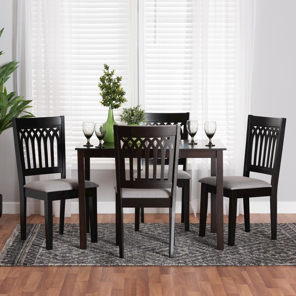 Genesis Modern Grey Fabric and Dark Brown Finished Wood 5-Piece Dining Set. Picture 18