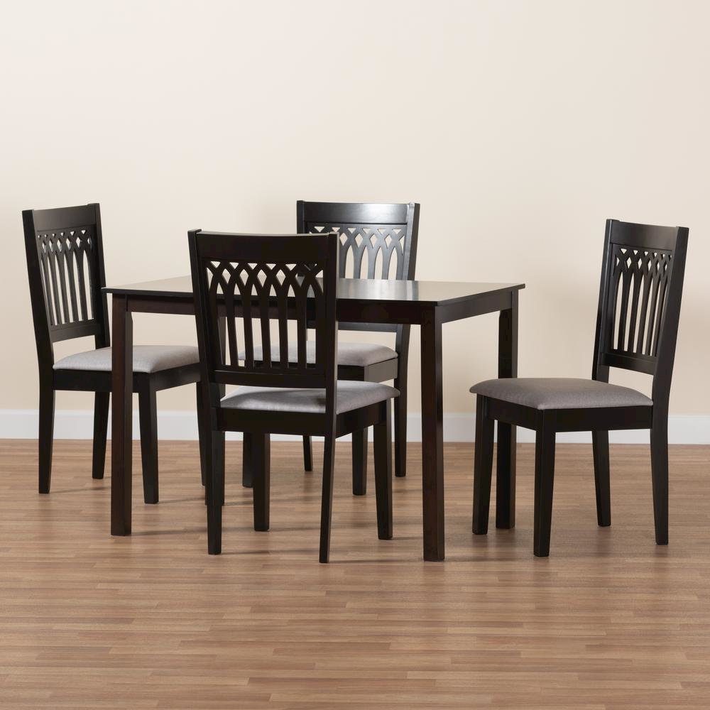 Genesis Modern Grey Fabric and Dark Brown Finished Wood 5-Piece Dining Set. Picture 19