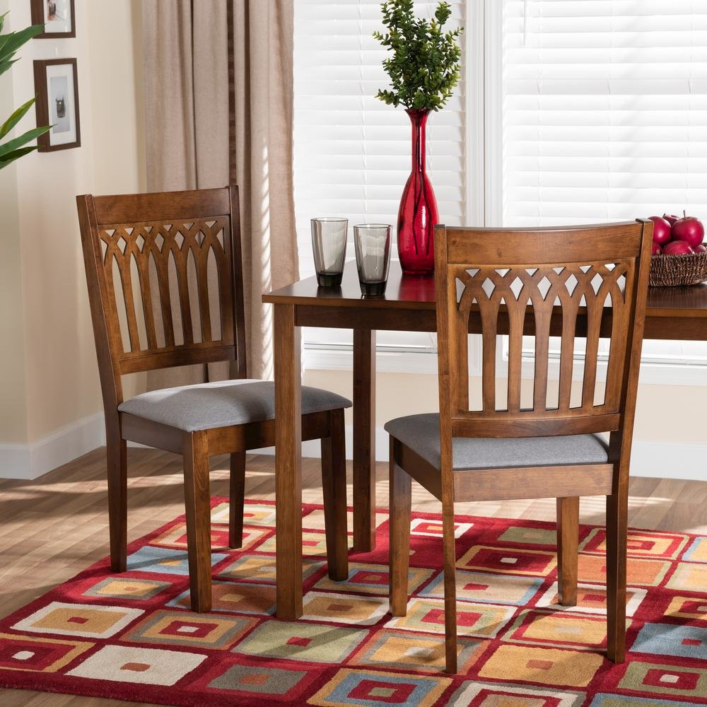 Grey Fabric and Walnut Brown Finished Wood 2-Piece Dining Chair Set. Picture 16
