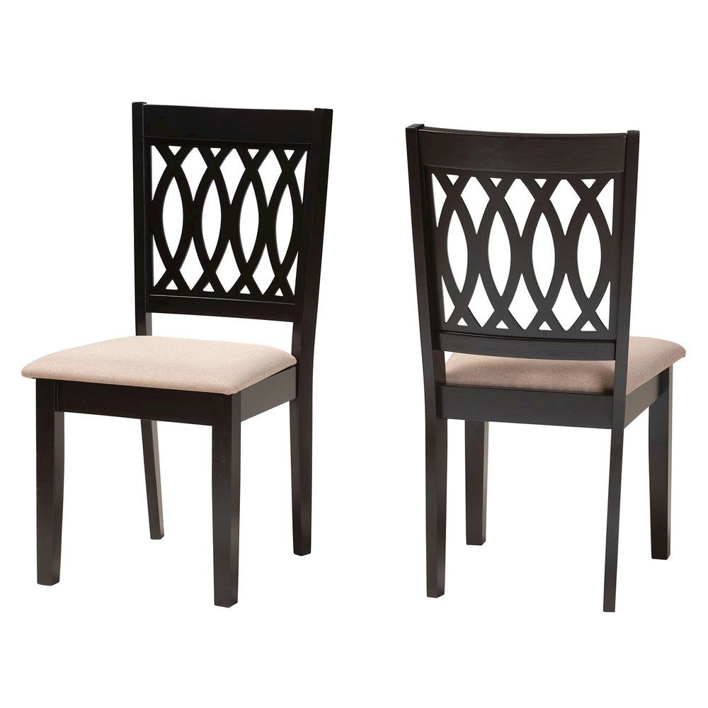 Florencia Modern Beige Fabric and Espresso Brown Finished Wood Dining Chair. Picture 10