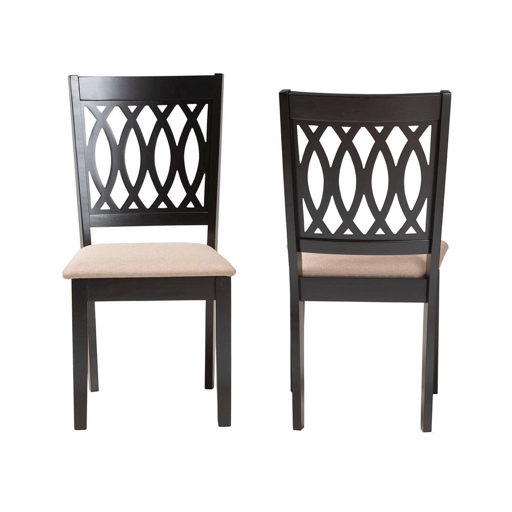 Florencia Modern Beige Fabric and Espresso Brown Finished Wood Dining Chair. Picture 11