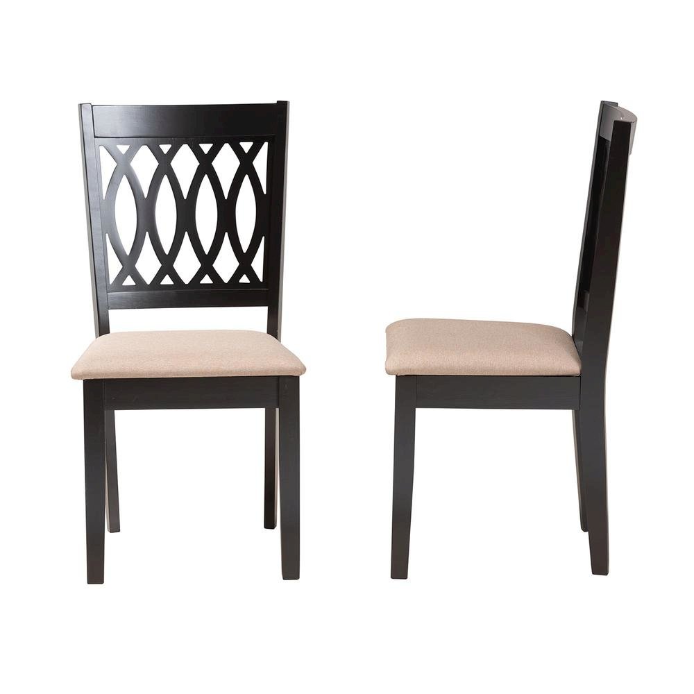 Florencia Modern Beige Fabric and Espresso Brown Finished Wood Dining Chair. Picture 12