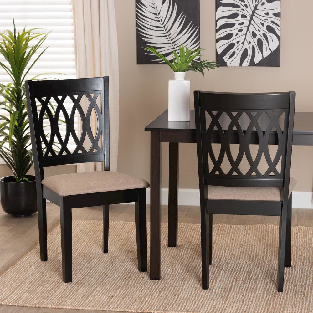 Florencia Modern Beige Fabric and Espresso Brown Finished Wood Dining Chair. Picture 16
