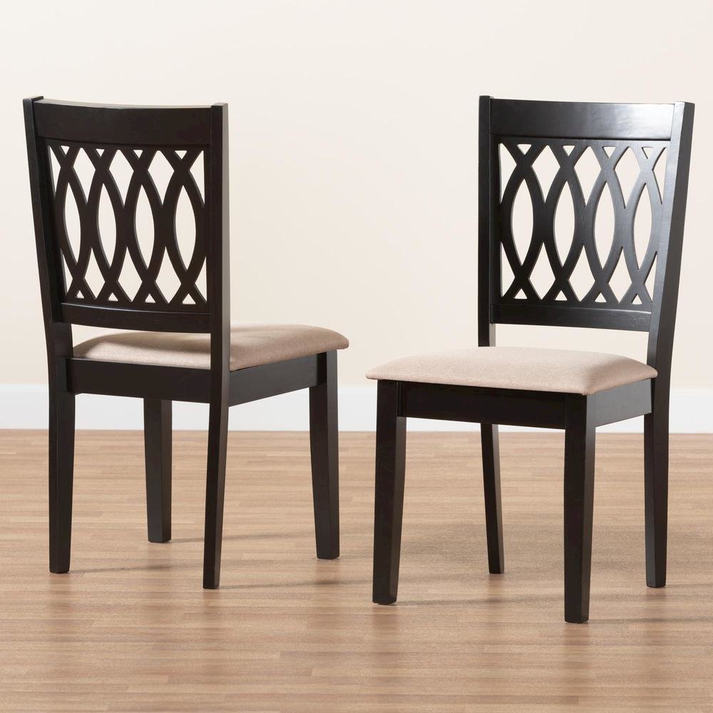 Florencia Modern Beige Fabric and Espresso Brown Finished Wood Dining Chair. Picture 17