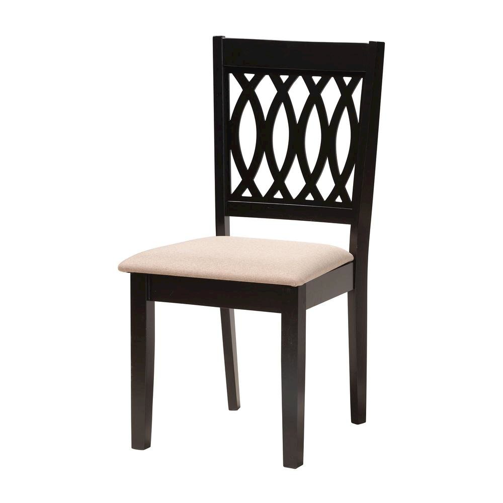 Beige Fabric and Espresso Brown Finished Wood 5-Piece Dining Set. Picture 12