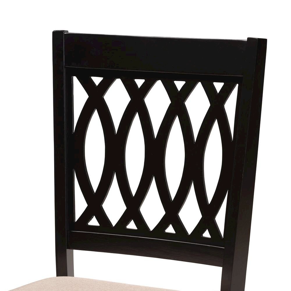 Beige Fabric and Espresso Brown Finished Wood 5-Piece Dining Set. Picture 15