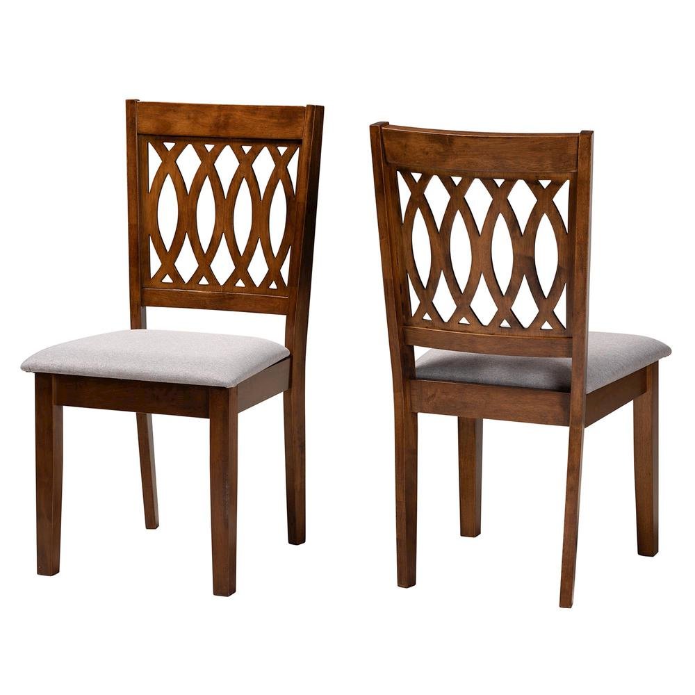 Florencia Modern Grey Fabric and Walnut Brown Finished Wood Dining Chair. Picture 10