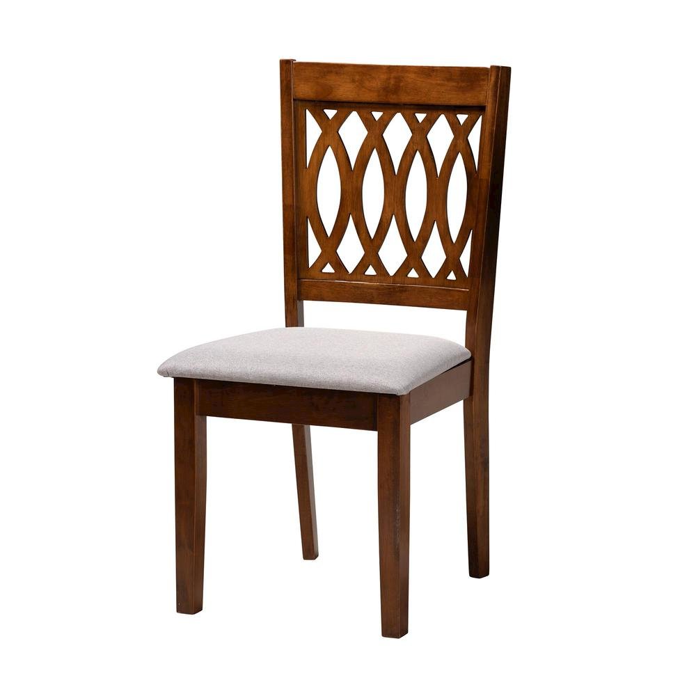 Florencia Modern Grey Fabric and Walnut Brown Finished Wood 6-Piece Dining Set. Picture 14