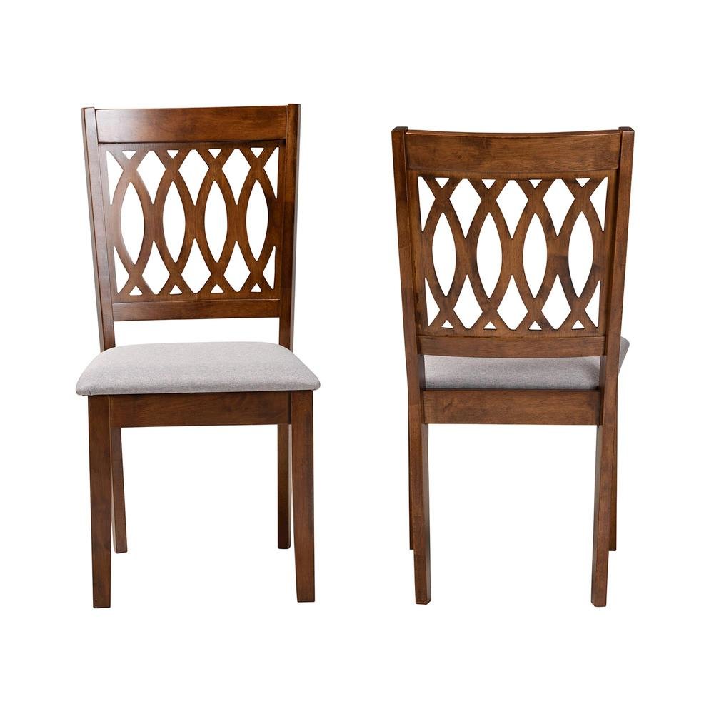Florencia Modern Grey Fabric and Walnut Brown Finished Wood Dining Chair. Picture 11