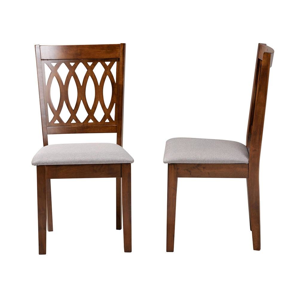 Florencia Modern Grey Fabric and Walnut Brown Finished Wood Dining Chair. Picture 12
