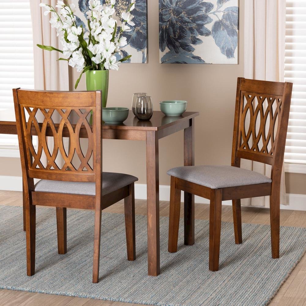 Florencia Modern Grey Fabric and Walnut Brown Finished Wood Dining Chair. Picture 16