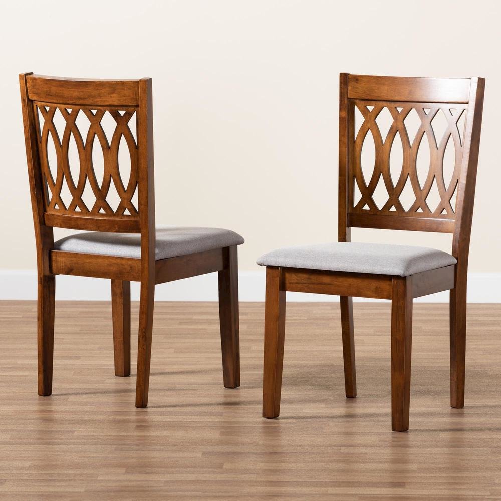 Florencia Modern Grey Fabric and Walnut Brown Finished Wood Dining Chair. Picture 17