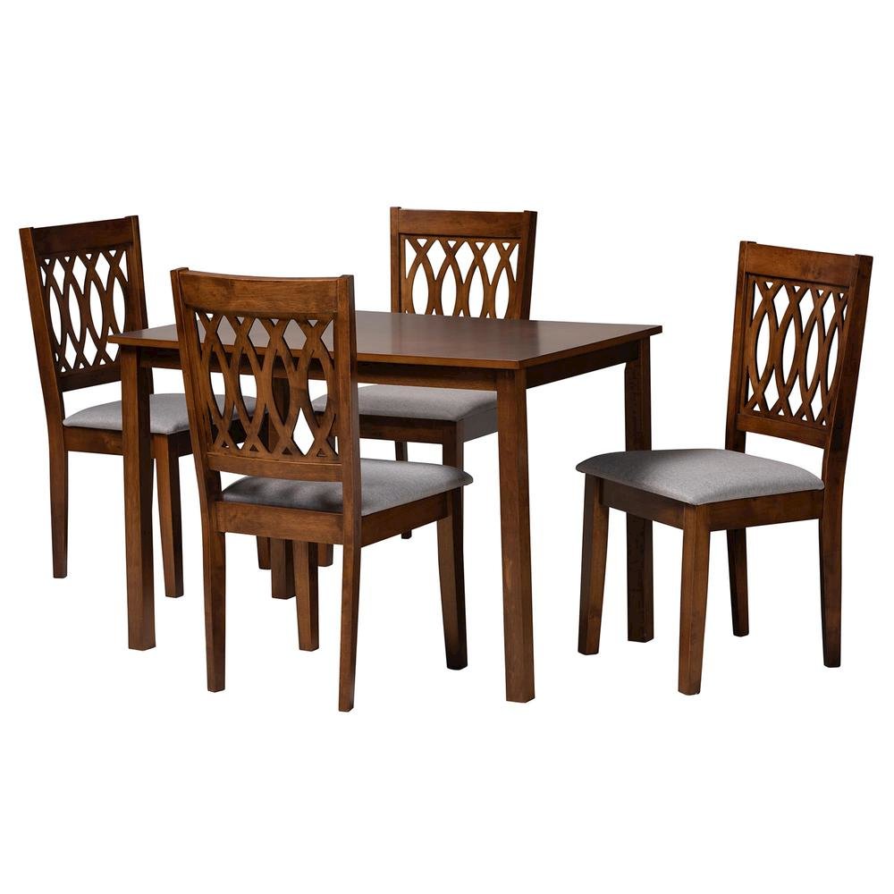 Florencia Modern Grey Fabric and Walnut Brown Finished Wood 5-Piece Dining Set. Picture 11