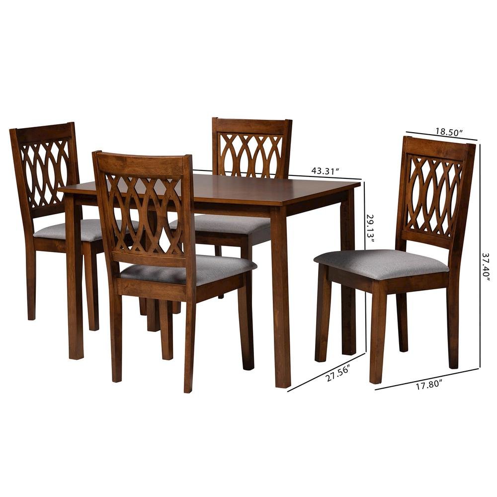 Florencia Modern Grey Fabric and Walnut Brown Finished Wood 5-Piece Dining Set. Picture 20