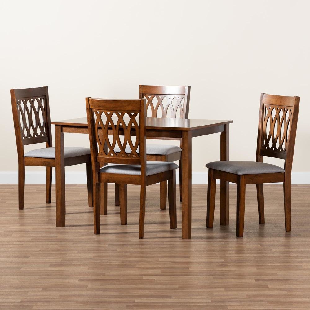 Florencia Modern Grey Fabric and Walnut Brown Finished Wood 5-Piece Dining Set. Picture 19