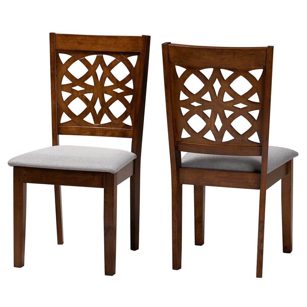 Grey Fabric and Walnut Brown Finished Wood 2-Piece Dining Chair Set. Picture 10