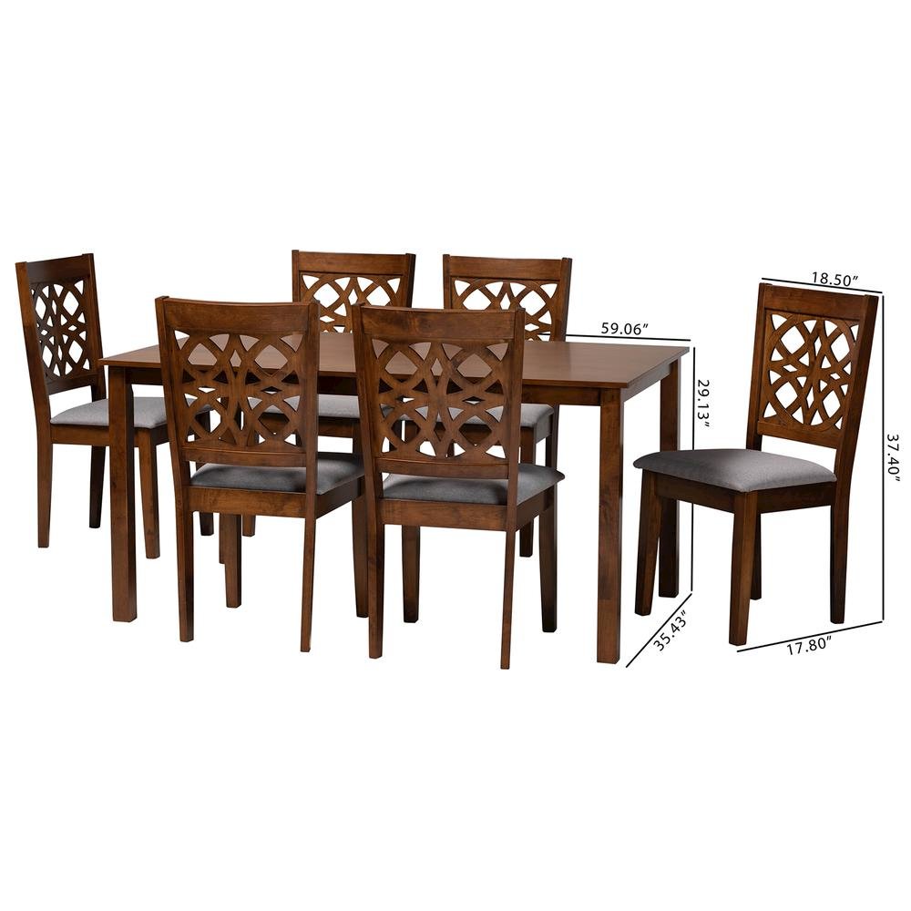 Abigail Modern Grey Fabric and Walnut Brown Finished Wood 7-Piece Dining Set. Picture 20