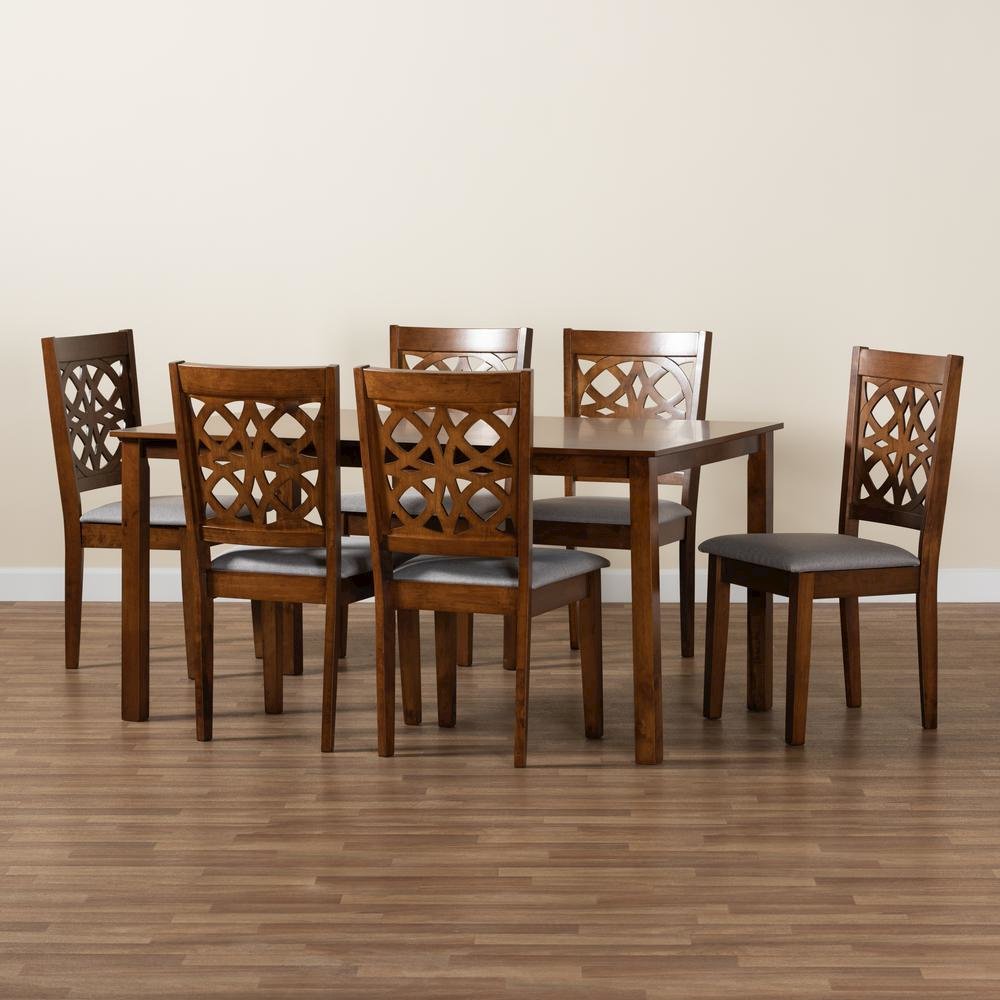 Abigail Modern Grey Fabric and Walnut Brown Finished Wood 7-Piece Dining Set. Picture 19