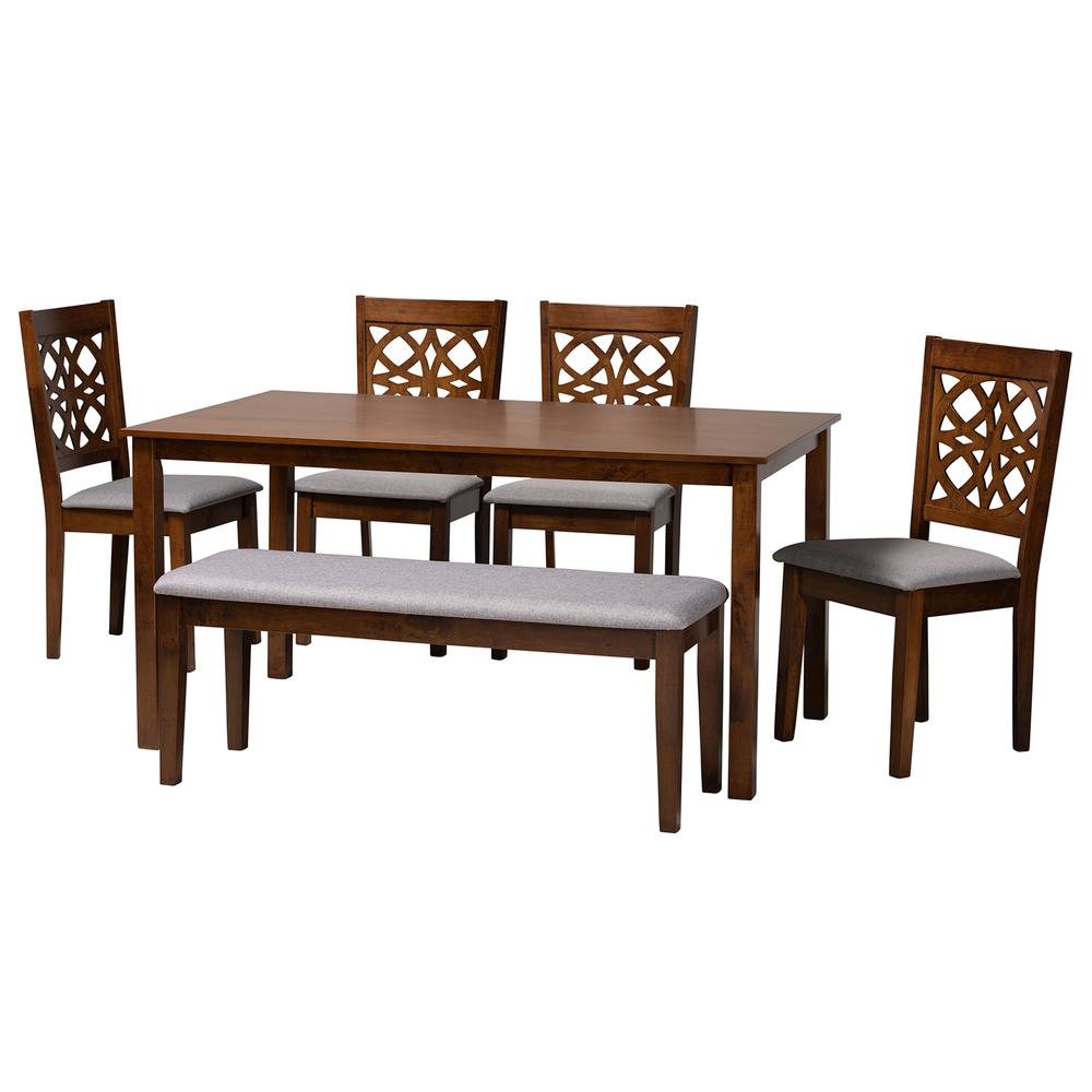 Abigail Modern Grey Fabric and Walnut Brown Finished Wood 6-Piece Dining Set. Picture 12
