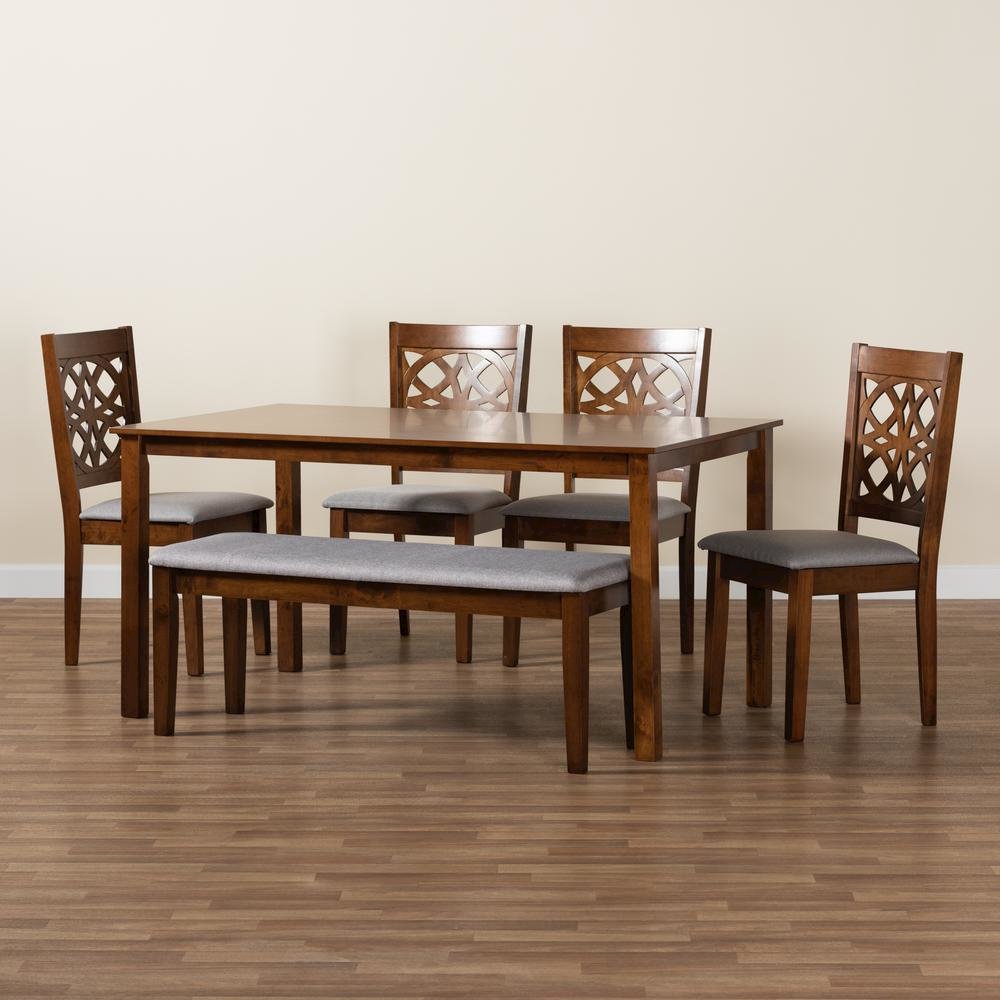Abigail Modern Grey Fabric and Walnut Brown Finished Wood 6-Piece Dining Set. Picture 21