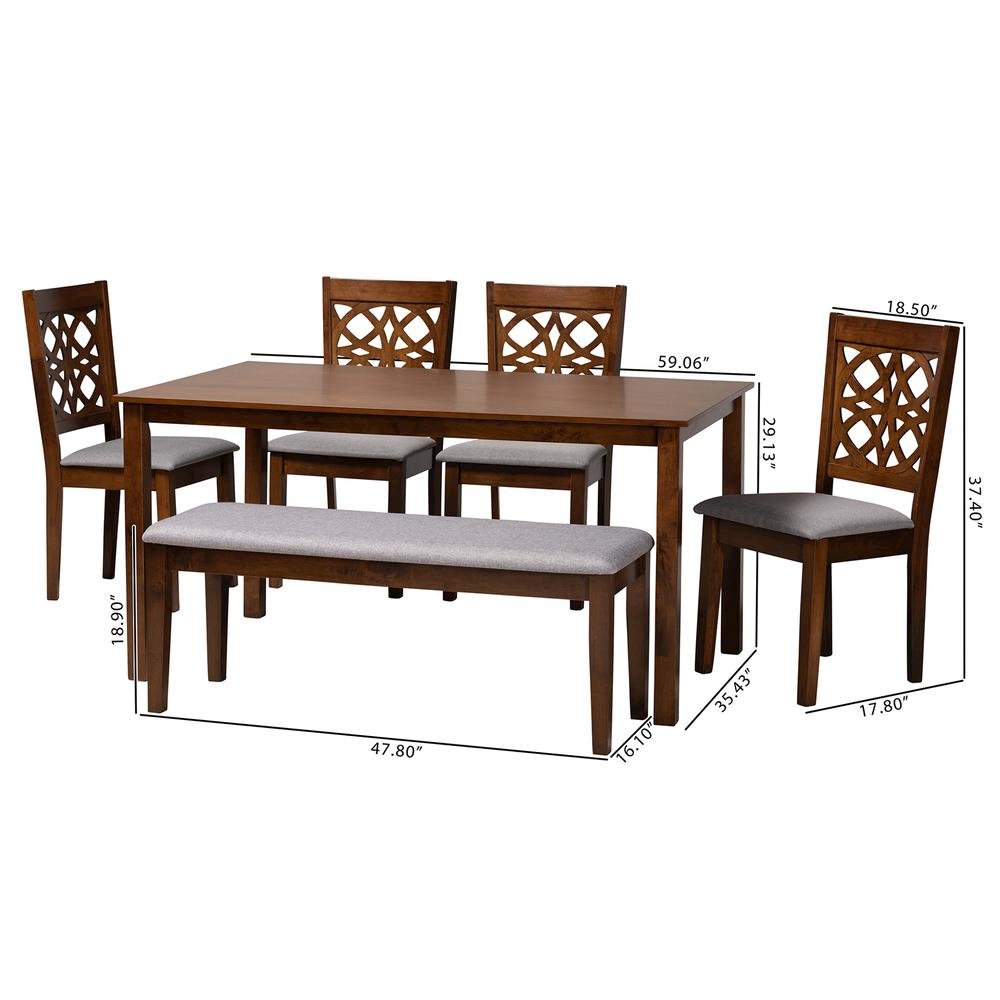 Abigail Modern Grey Fabric and Walnut Brown Finished Wood 6-Piece Dining Set. Picture 22