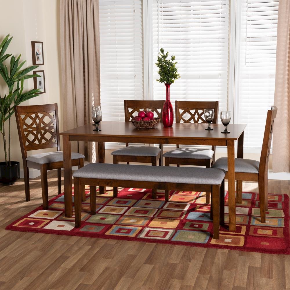 Abigail Modern Grey Fabric and Walnut Brown Finished Wood 6-Piece Dining Set. Picture 20
