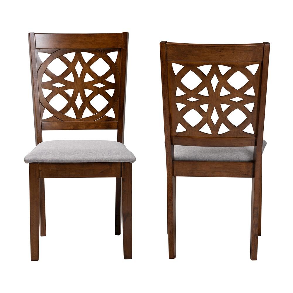 Grey Fabric and Walnut Brown Finished Wood 2-Piece Dining Chair Set. Picture 11