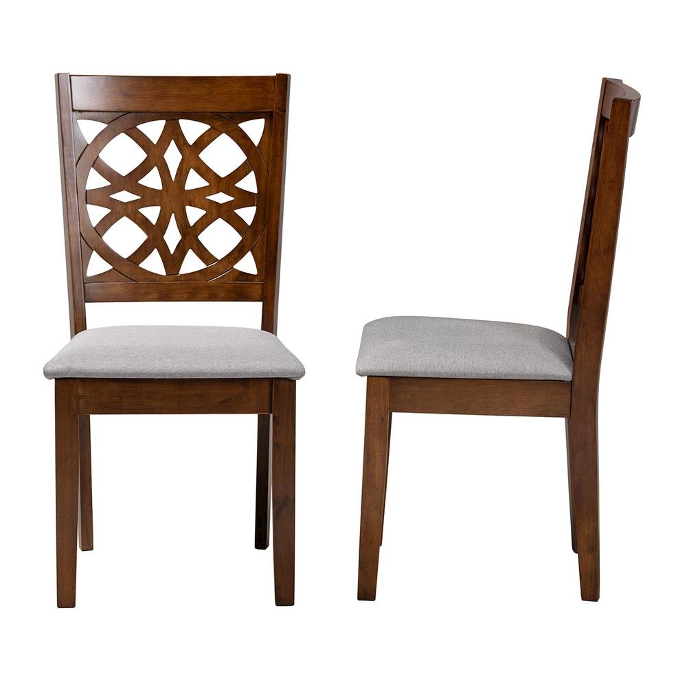 Grey Fabric and Walnut Brown Finished Wood 2-Piece Dining Chair Set. Picture 12