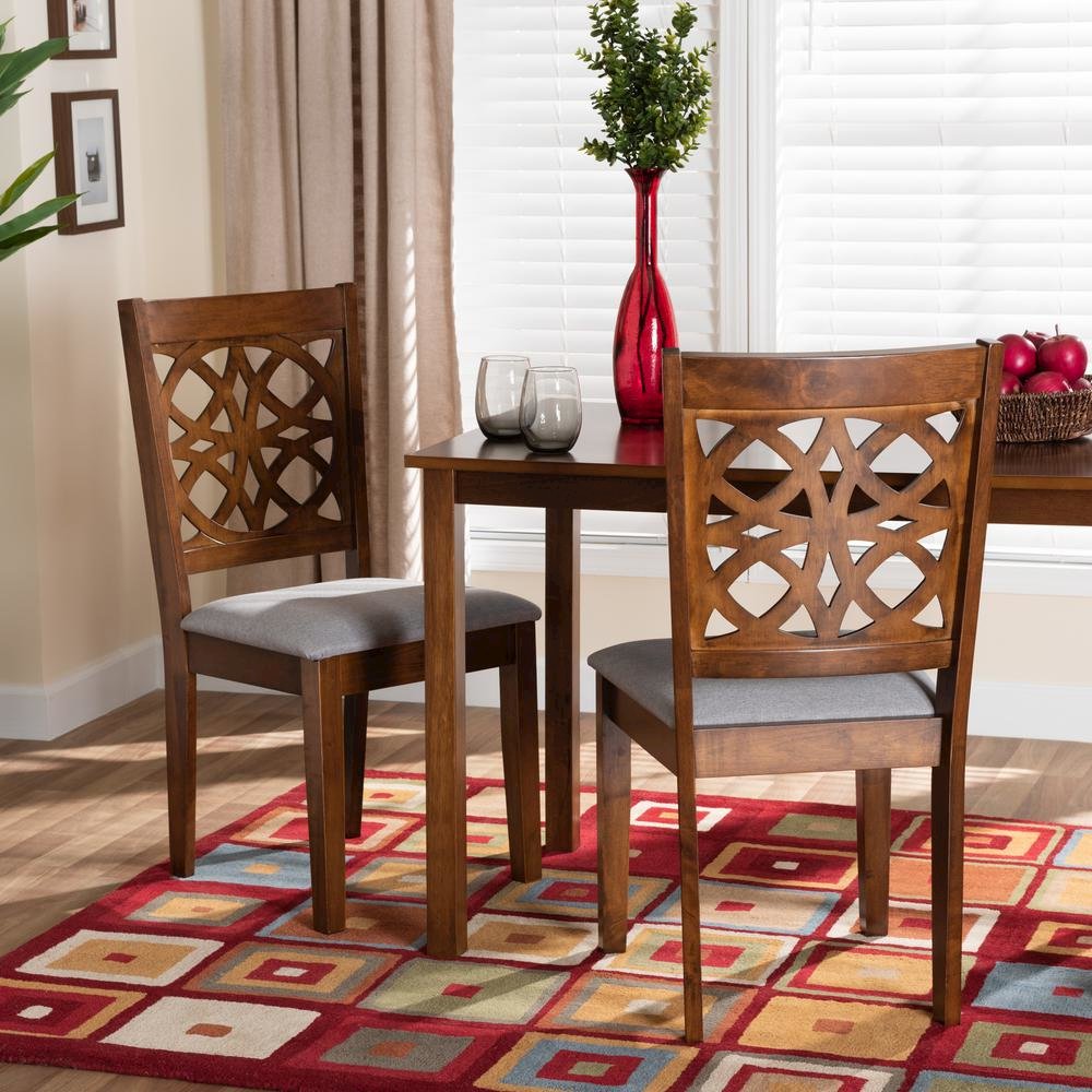 Grey Fabric and Walnut Brown Finished Wood 2-Piece Dining Chair Set. Picture 16